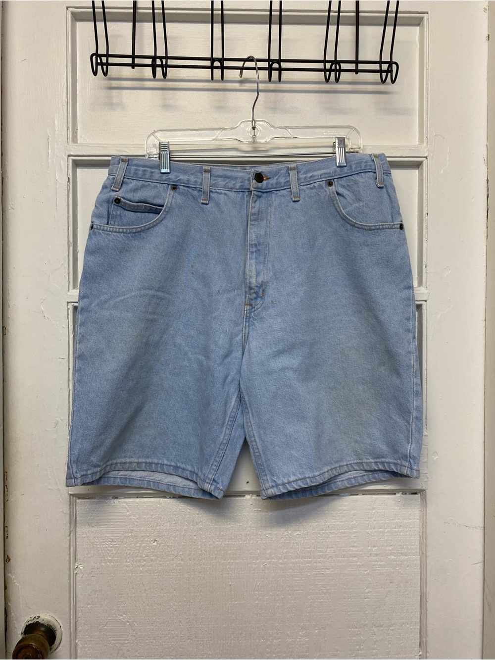 WRANGLER Shorts Mens Size 38 light Blue Denim jeans Vintage 100% cotton 5 pocket